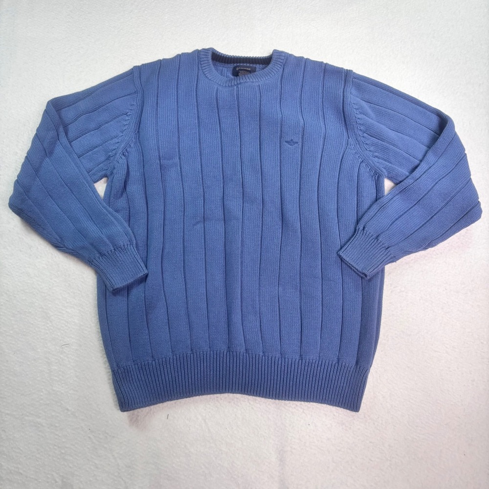 Vintage Dockers Ribbed Knit Sweater L Blue Cotton Crewneck 90s Casual Classic